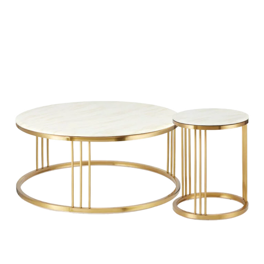 Kafijas galdiņu komplekts Dot Design Vivien marmors 45x100/58x45 cm zelts - N1 Home