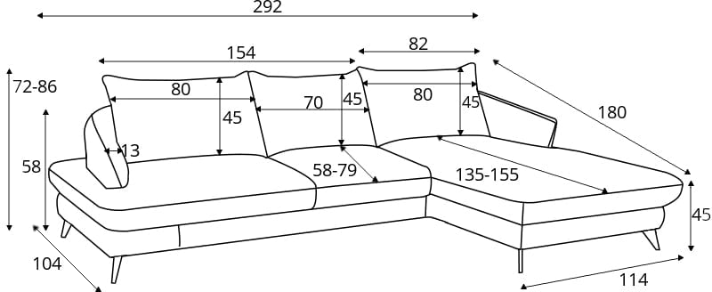 Dīvāns Futo 292/180/72 cm pelēks - N1 Home