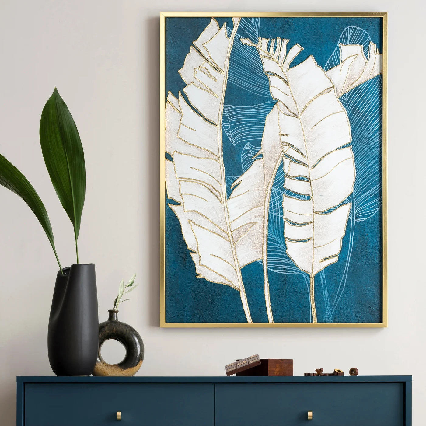 Glezna Leaf 50/70 cm zils/zelts - N1 Home