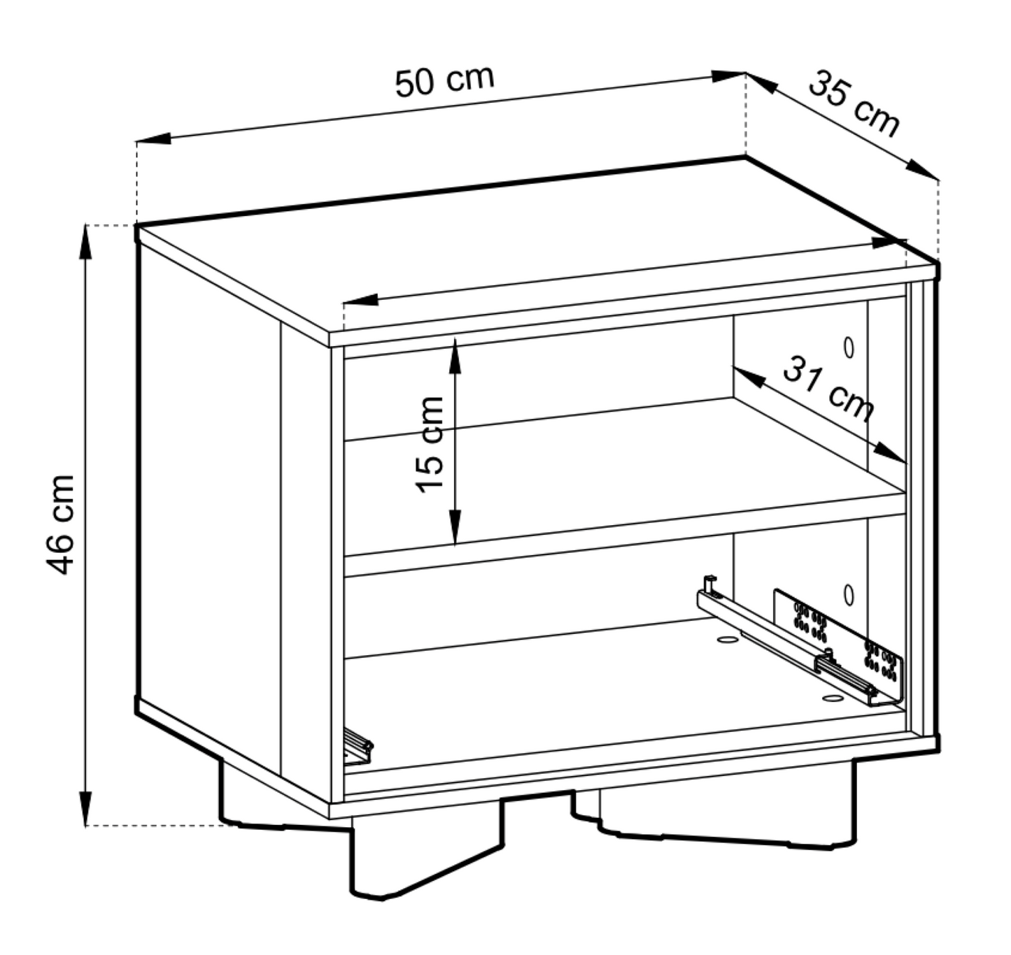 Naktsskapis Distri Riffle 50/46/35 cm Vičencas ozols/kašmirs