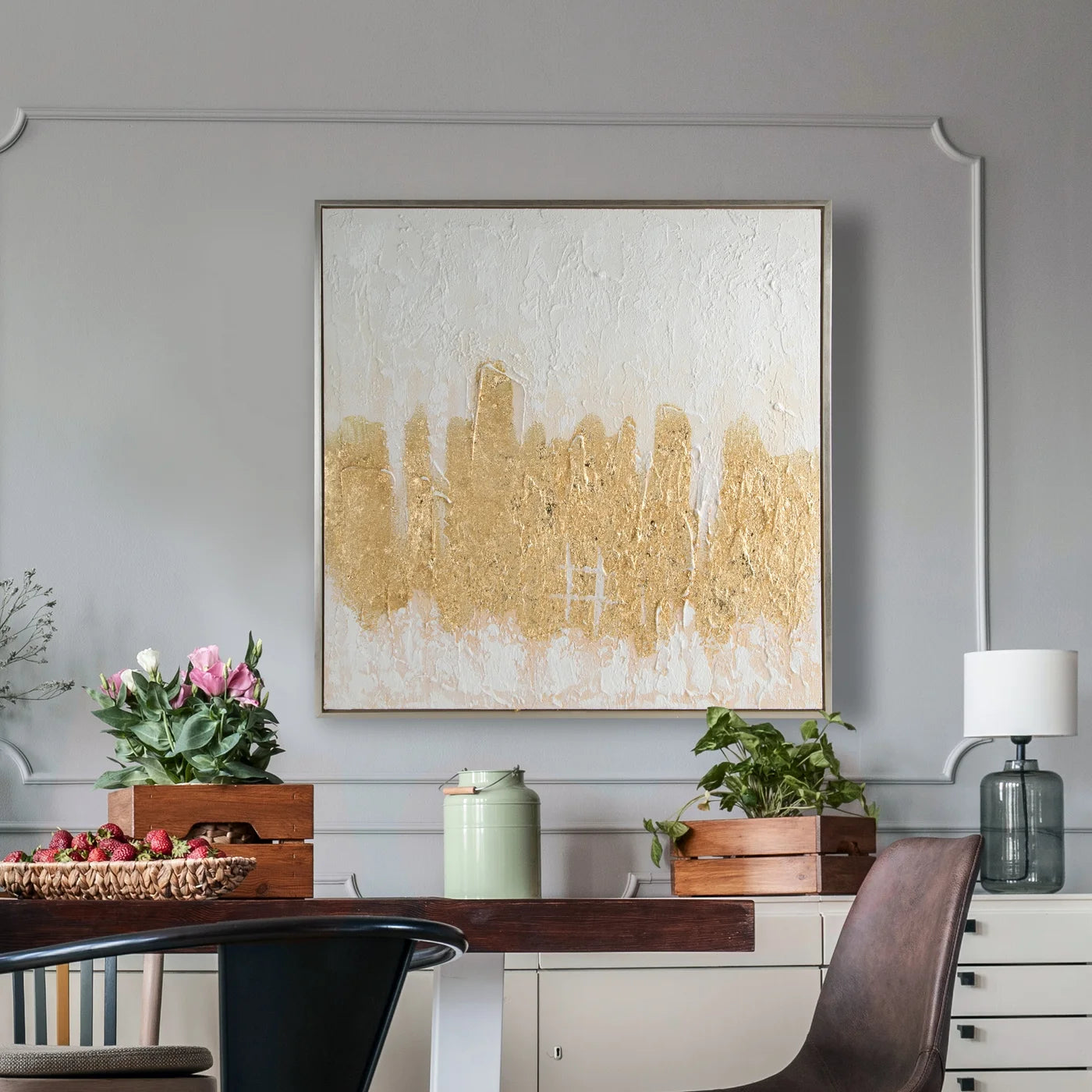 Glezna Artist 80/80 cm balts/zelts - N1 Home