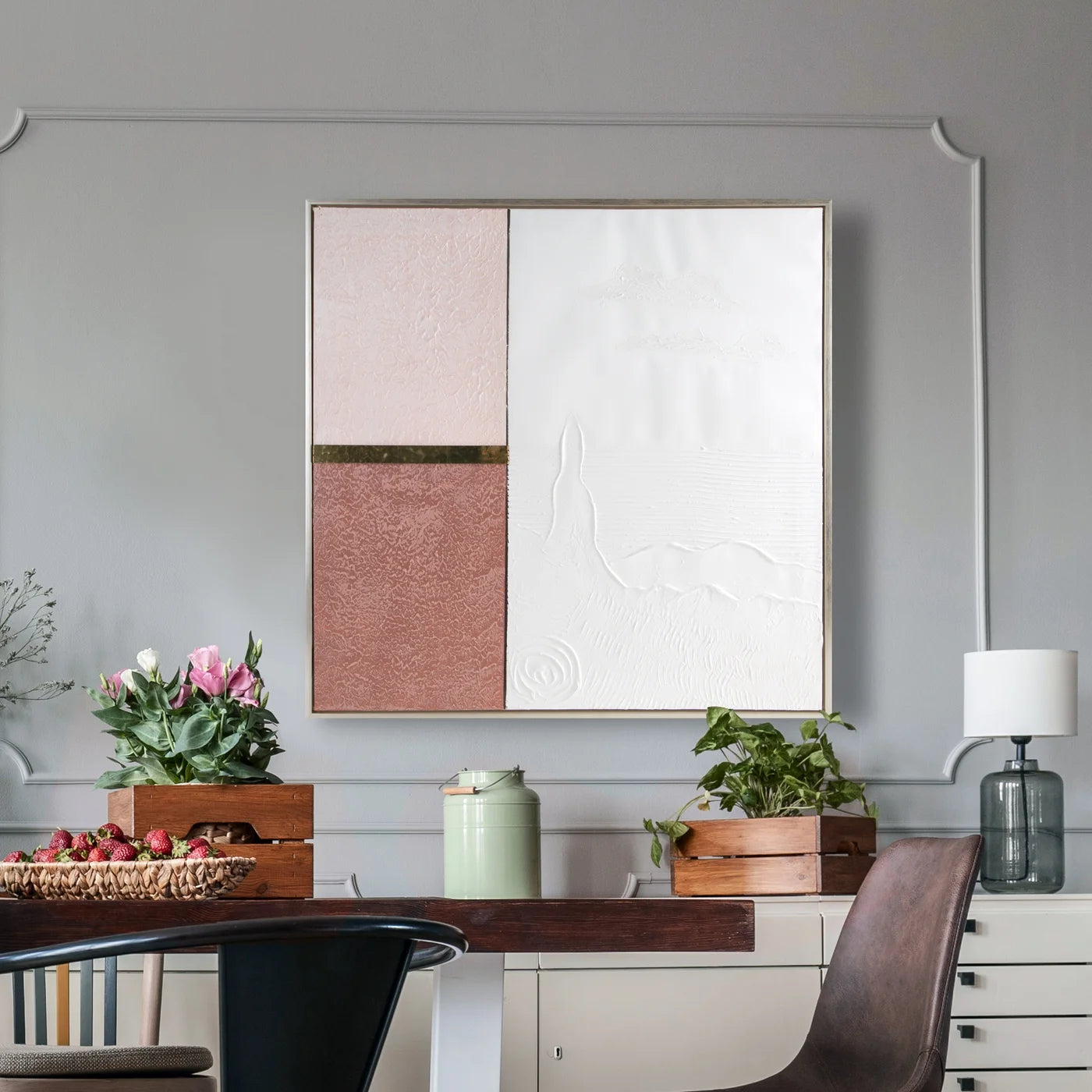 Glezna Geometry 80/80 cm balts/rozā - N1 Home