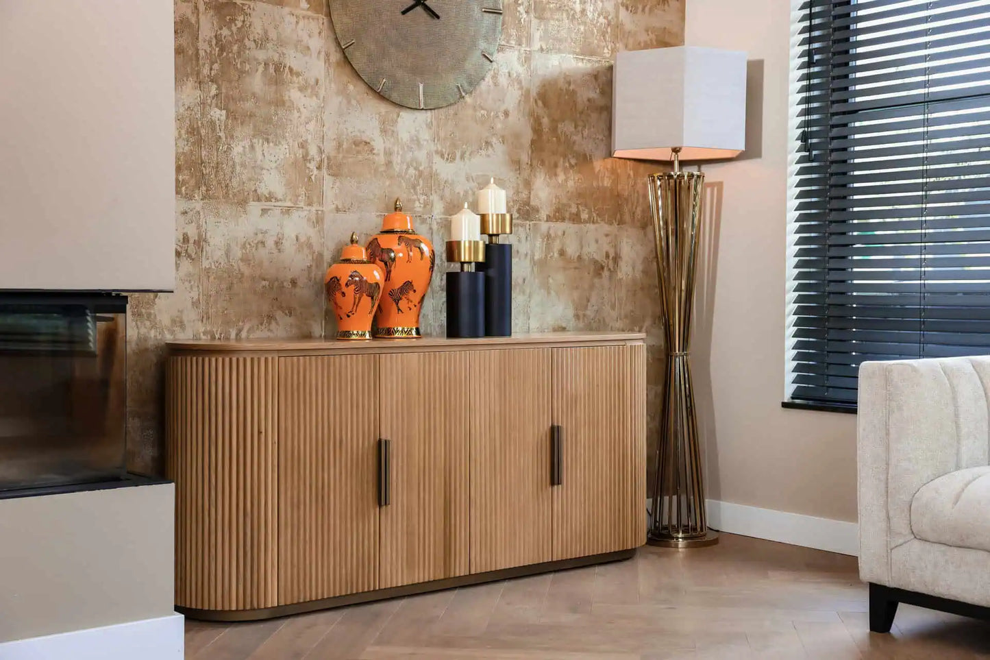 Svečturis Tess large Richmond Interiors 43/13,5/13,5 cm melns/zelts - N1 Home