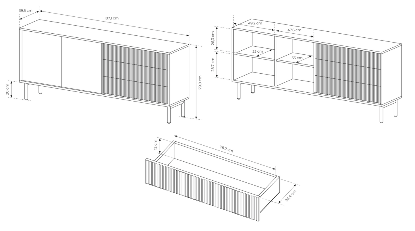 Kumode Tavis 79/187/39 cm ozols - N1 Home