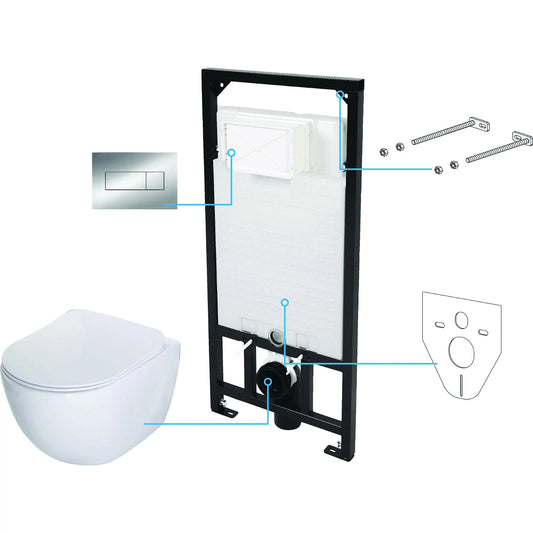 ESR 6 vienā slēptais tualetes komplekts balts/hroms - N1 Home