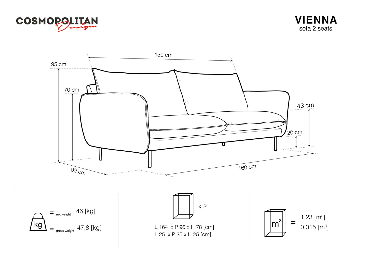 Dīvāns Cosmopolitan Design Vienna 200x92x95 cm melns - N1 Home