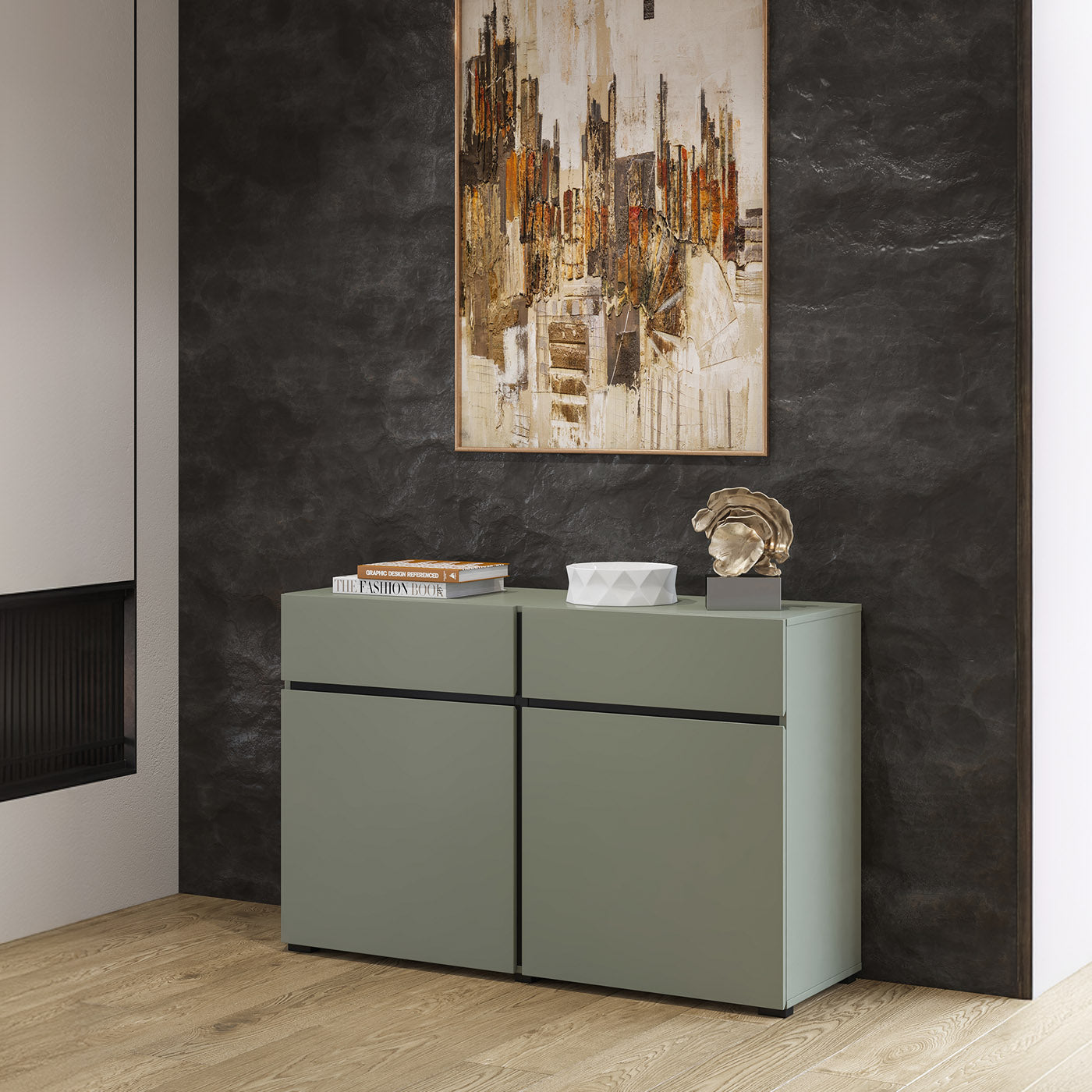 Kumode Krosit kolekcija 119/78/40 cm zaļs/melns - N1 Home