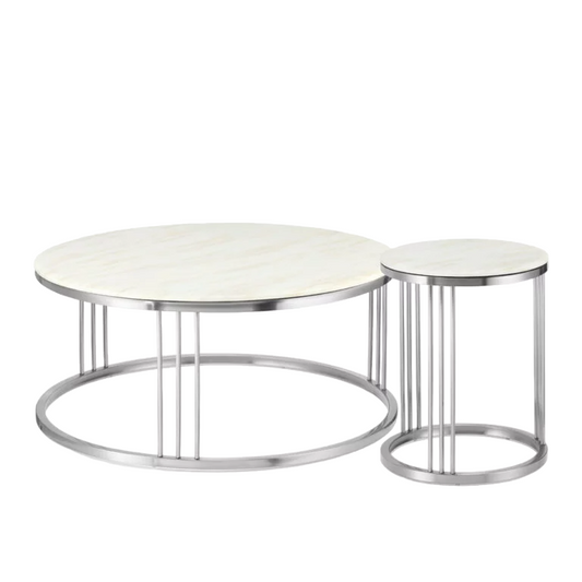 Kafijas galdiņu komplekts Dot Design Vivien marmors 45x100/58x45 cm hroms - N1 Home