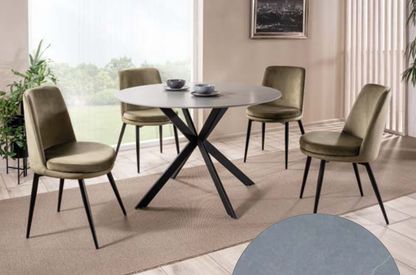 Galds TL pelēks marmors, matēts melns 90x90 cm