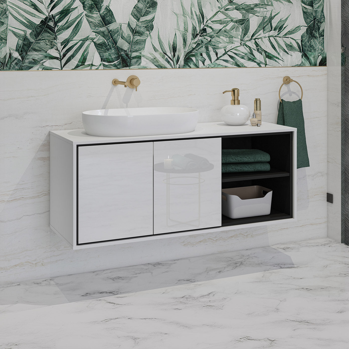 Skapis Iriva 120/48/51 cm balts/melns