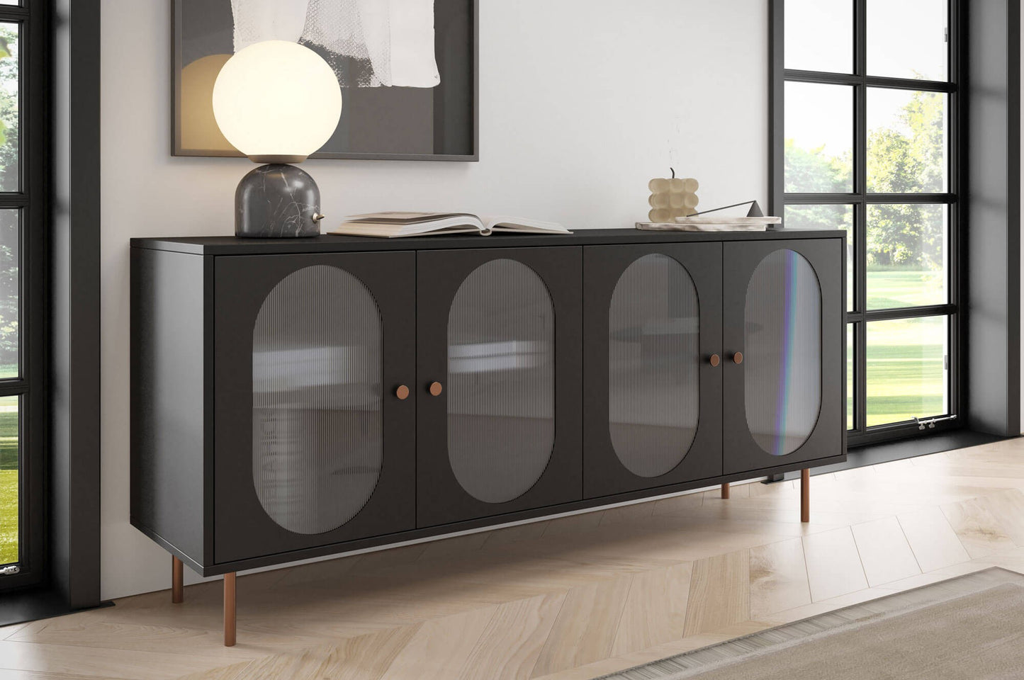 Kumode Volto 164,5/42/77 cm melns/varš - N1 Home