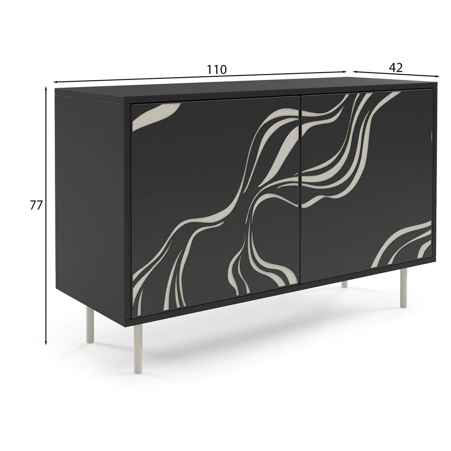 Kumode Vinto 110/42/77 cm melns - N1 Home