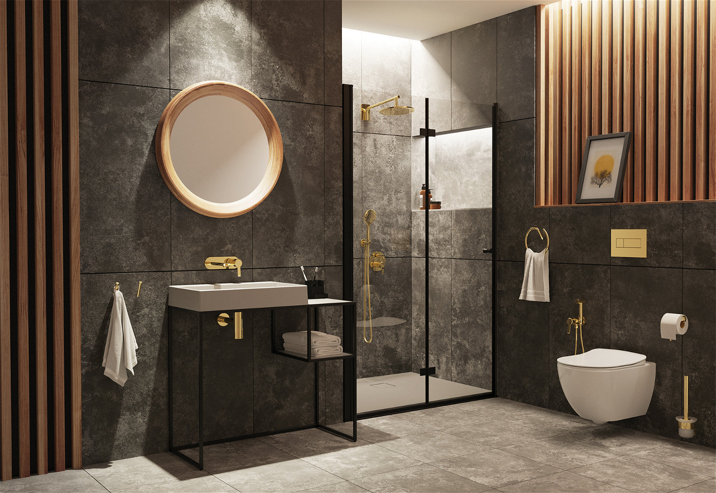 ESR 6 vienā slēptais tualetes komplekts balts/zelts - N1 Home