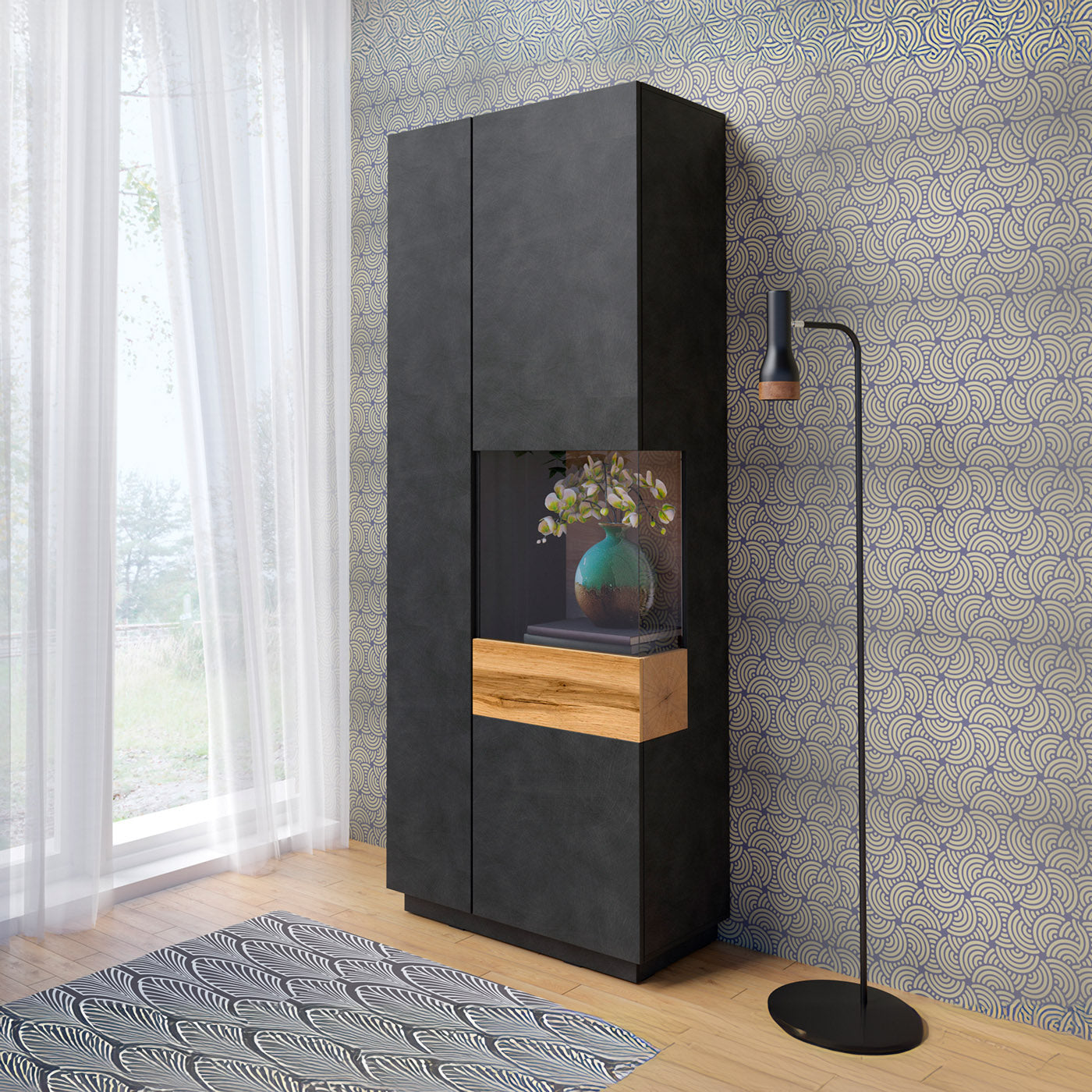 Skapis Solani 80/207/40 cm antracīts/Votan ozols