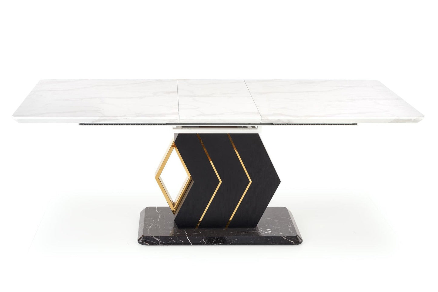 VN palīdzama galda virsma: baltā marmora, melna/zelta kāja