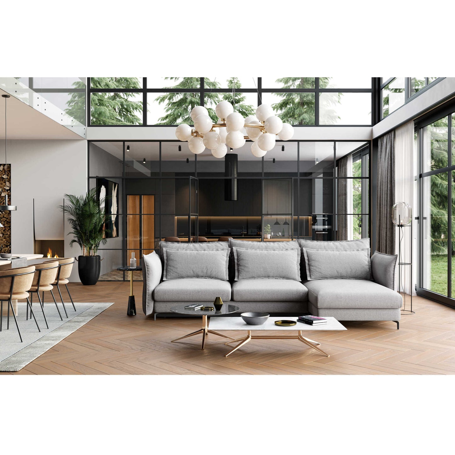 Dīvāns Carmen Corner S2 Befame 318/187/101 cm saule dzelts - N1 Home