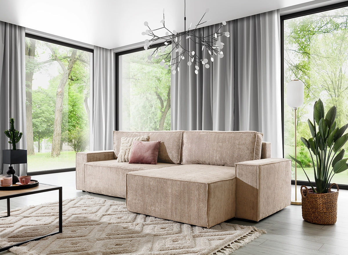 Dīvāns FIBI M labais stūris 283/90-77/144 cm bēšs - N1 Home