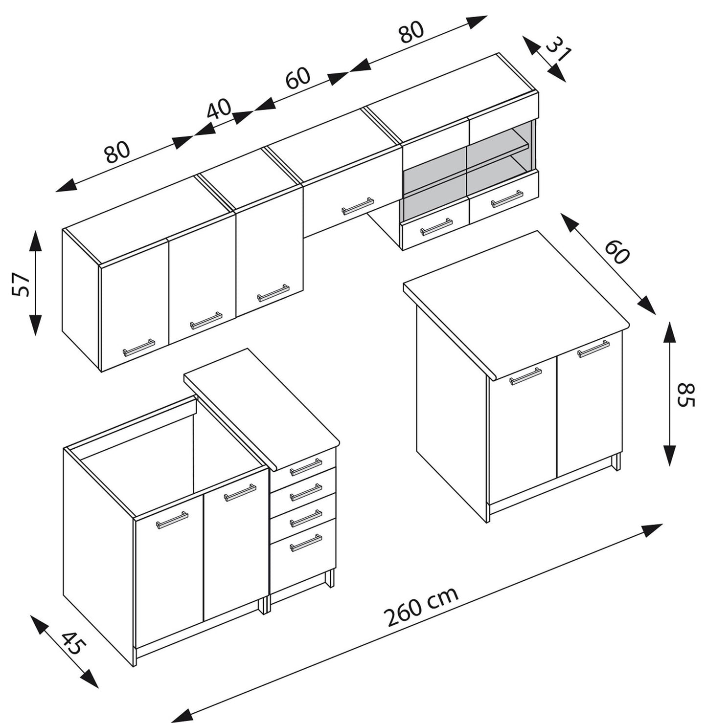 Virtuve ANN 260/214/60 akācija - N1 Home