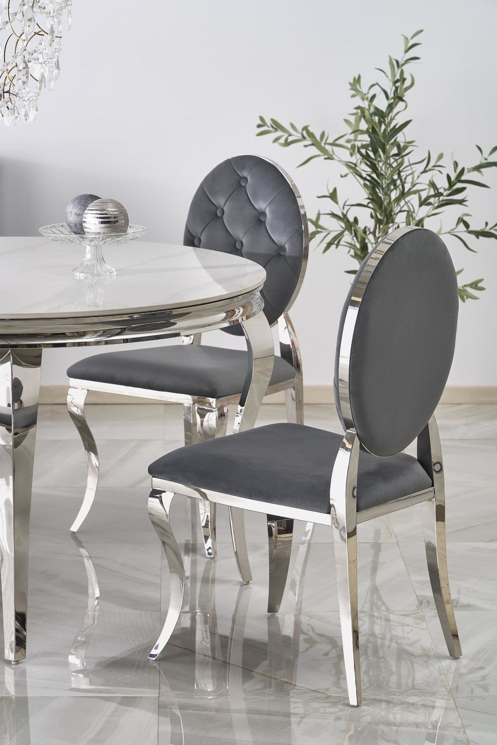 Galds Roy 120/76/77 cm balts marmirs/sudraba - N1 Home