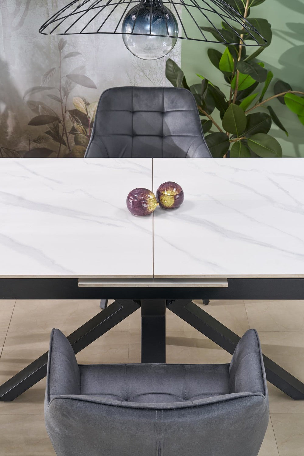 Galds Plats 140/85/76 cm balts marmors/melns - N1 Home