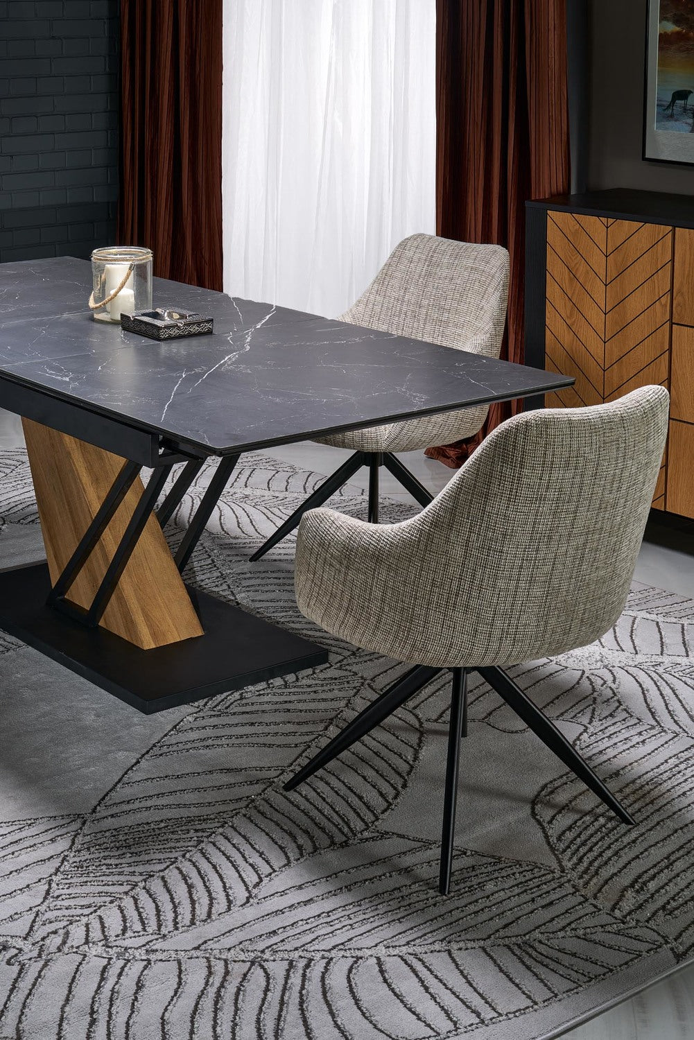 Galds Volans 160/90/67 cm melns marmors/ozols