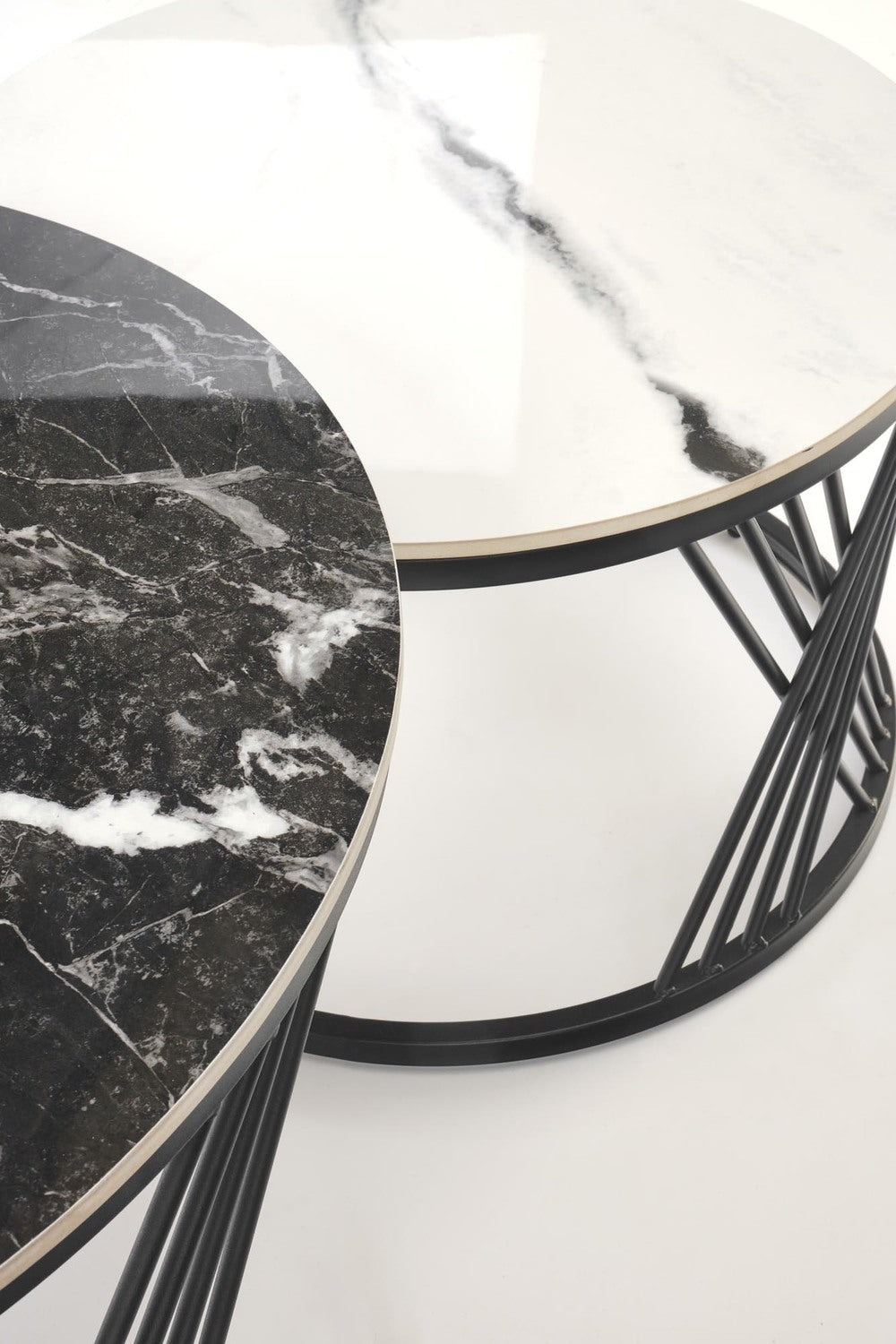 Kafijas galdiņš Flam 60/40; 80/46 cm melns marmors/balts marmors - N1 Home