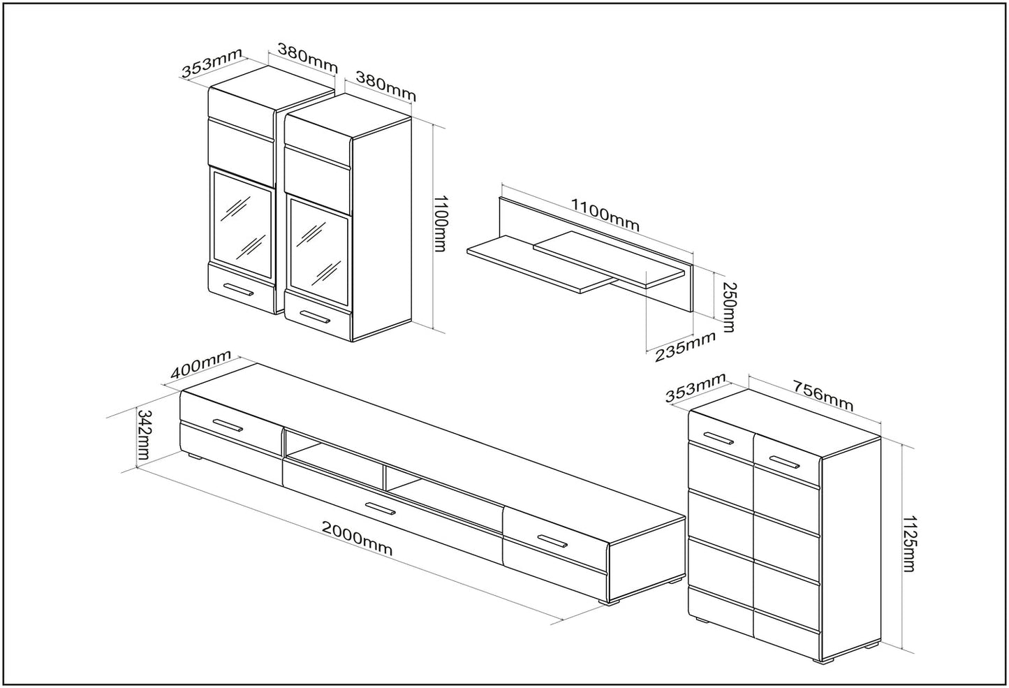 Mēbeļu komplekts Valena 280 cm kašmirs