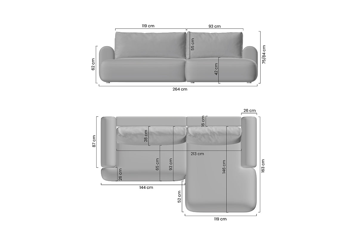 Dīvāns LOTA M bukle stūris 264/84/163 cm krēms - N1 Home