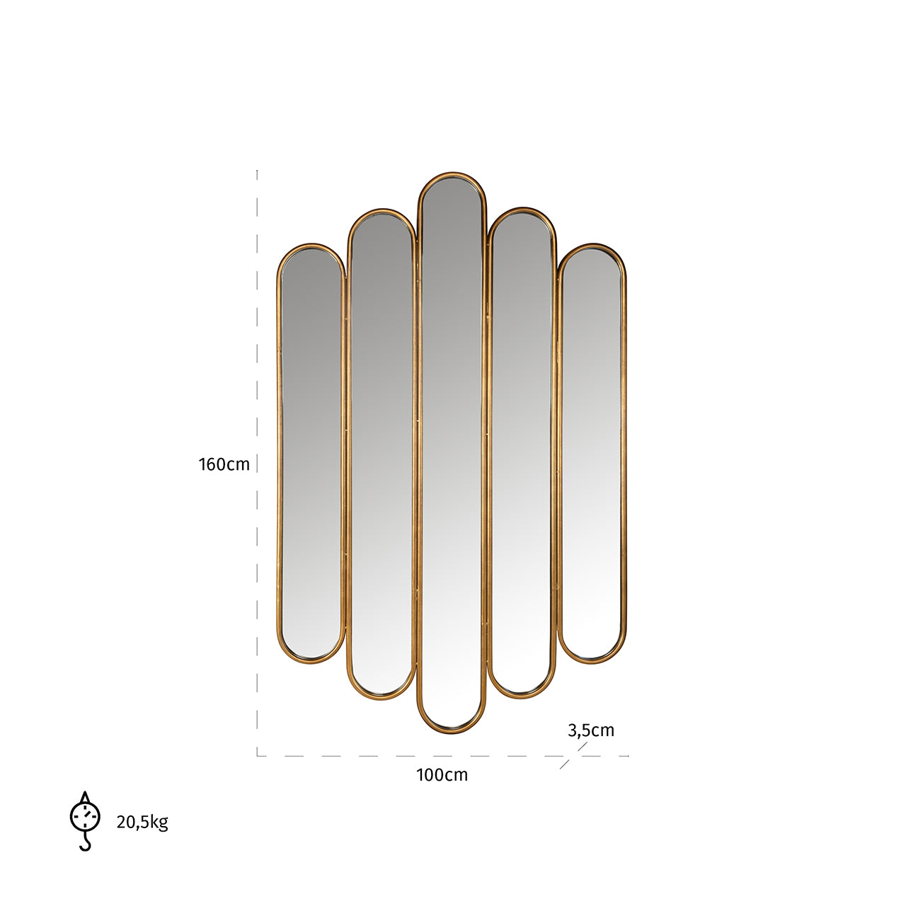 Spogulis Richmond Interiors Chelsey 160/100/3,5 cm zelts - N1 Home