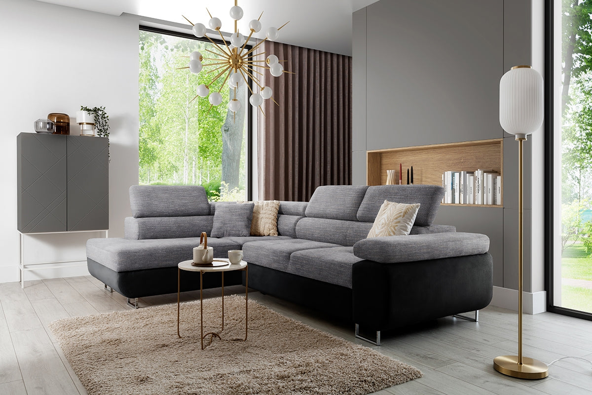 Dīvāns TOKYO kreisais stūris 277/76-98/201 cm tumši/gaiši pelēks - N1 Home