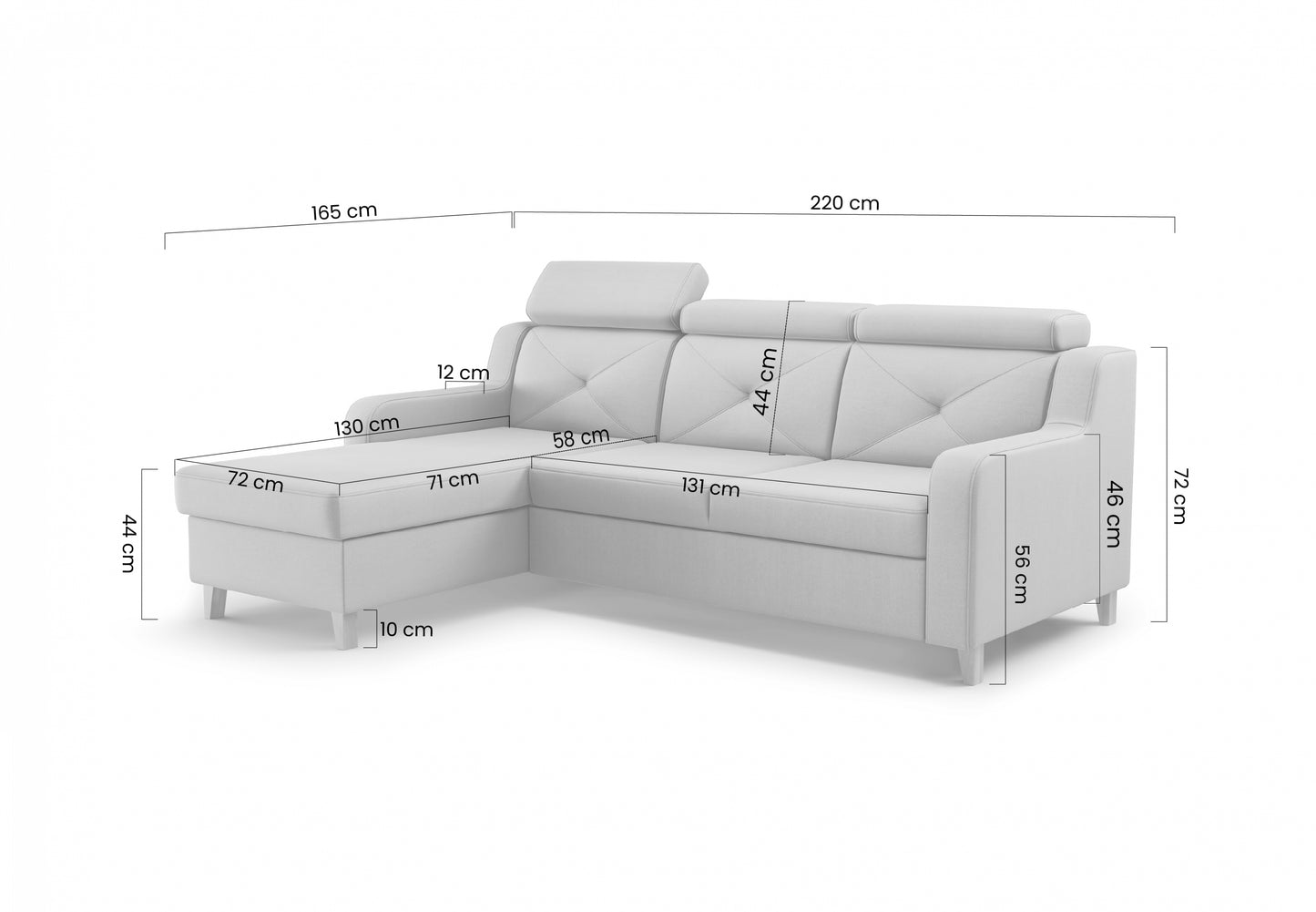 Dīvāns Laks 220/88/165 cm gaiši pelēks - N1 Home