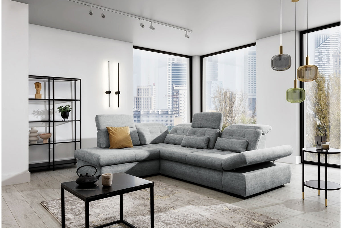 Dīvāns MARA M kreisais stūris 286/88-107/206 cm pelēks - N1 Home