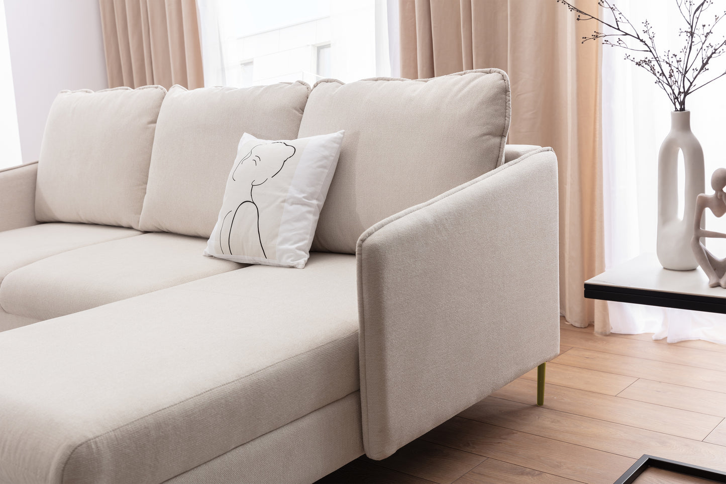 Dīvāns Tai 222/95/161 cm krēms/zelts kājas - N1 Home