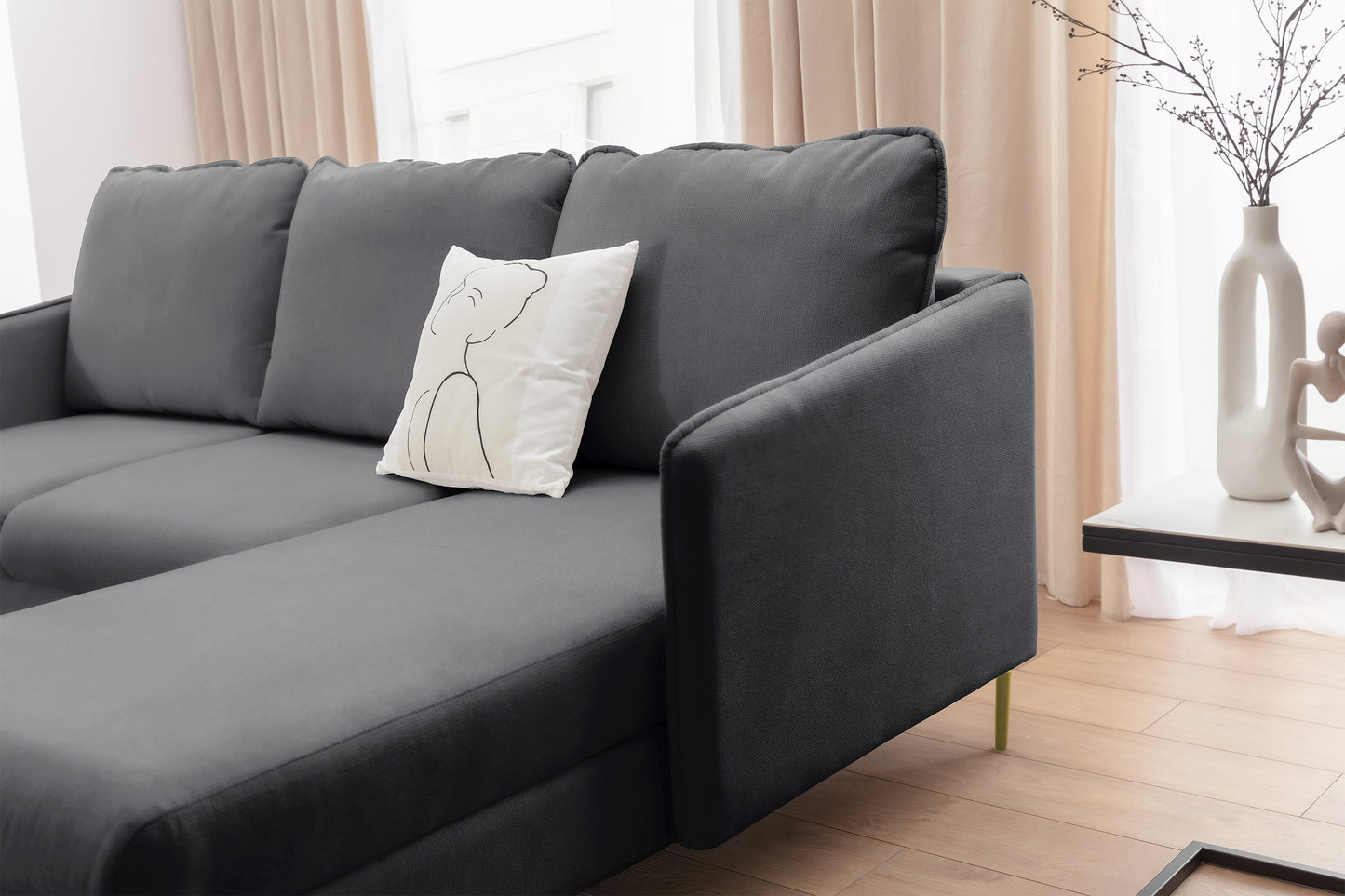 Dīvāns Tai 222/95/161 cm Velluto 18/zelts kājas - N1 Home