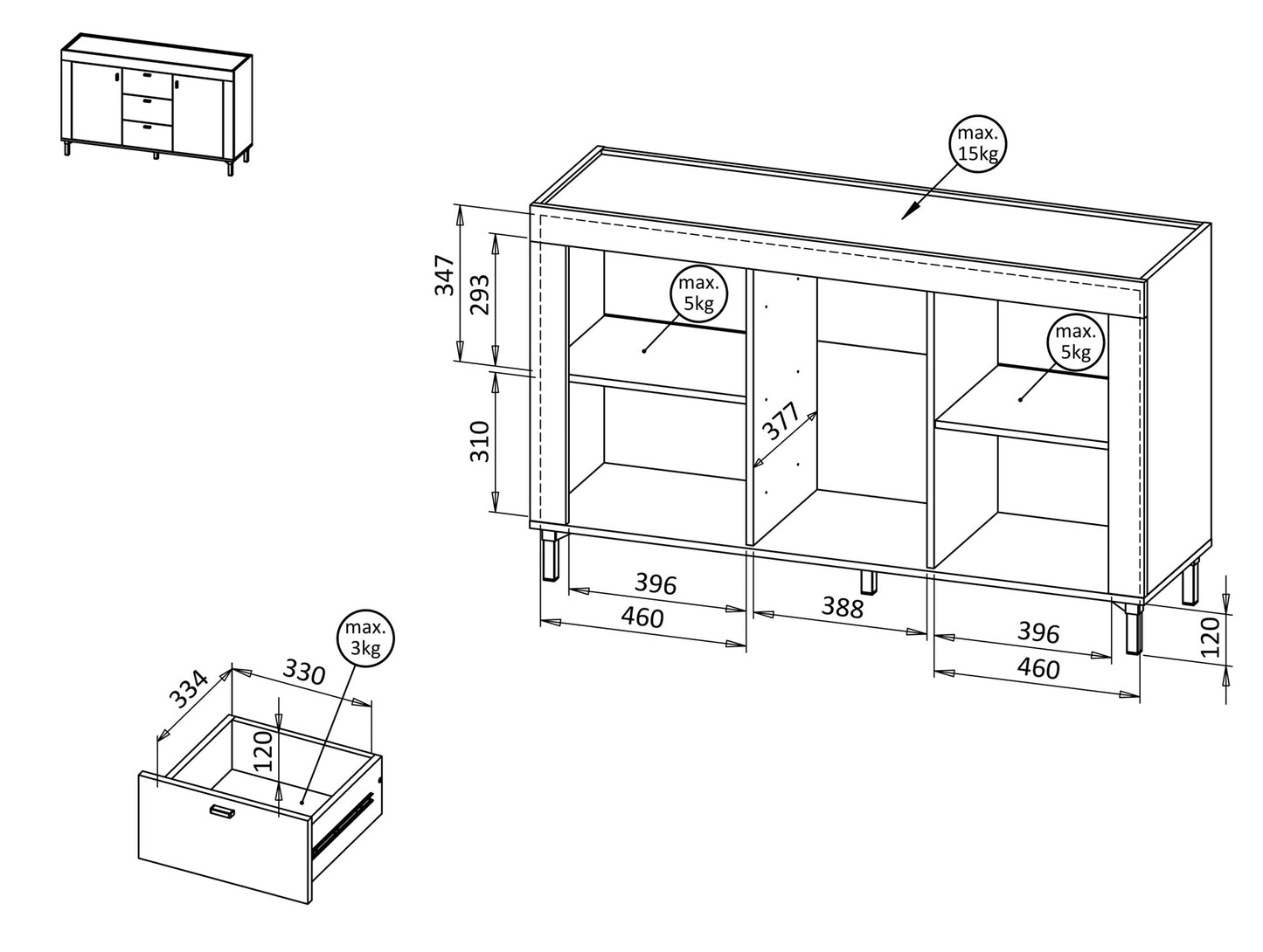 Kumode Lamos 130/77/38 cm bēšs/zelts