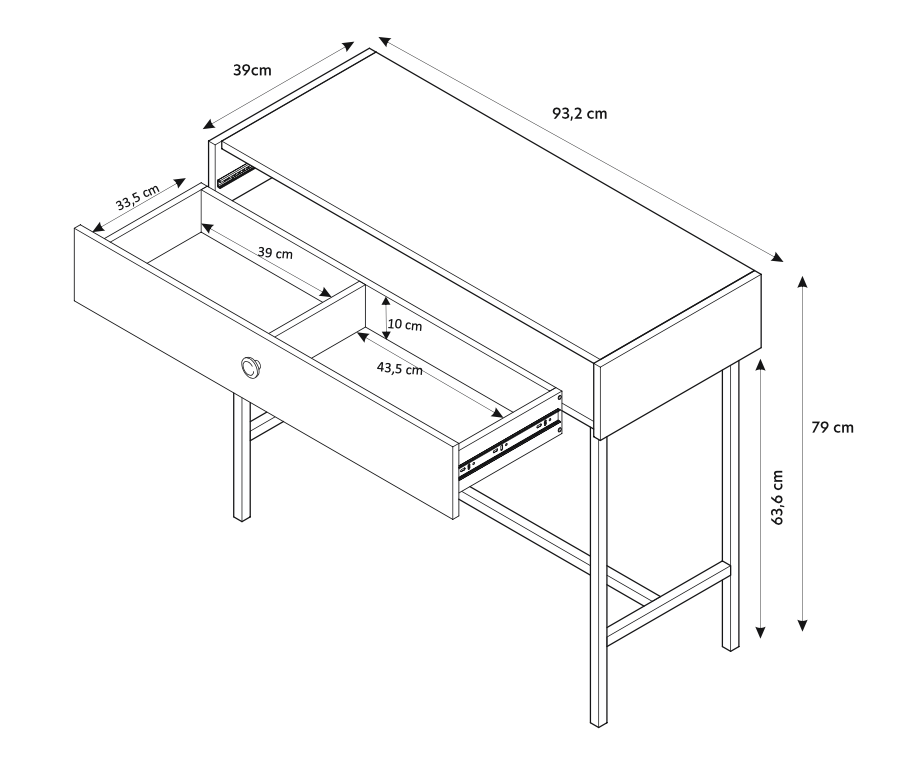 RENOS Tualetes galdiņš ar atvilktni, 93 cm, melns - N1 Home
