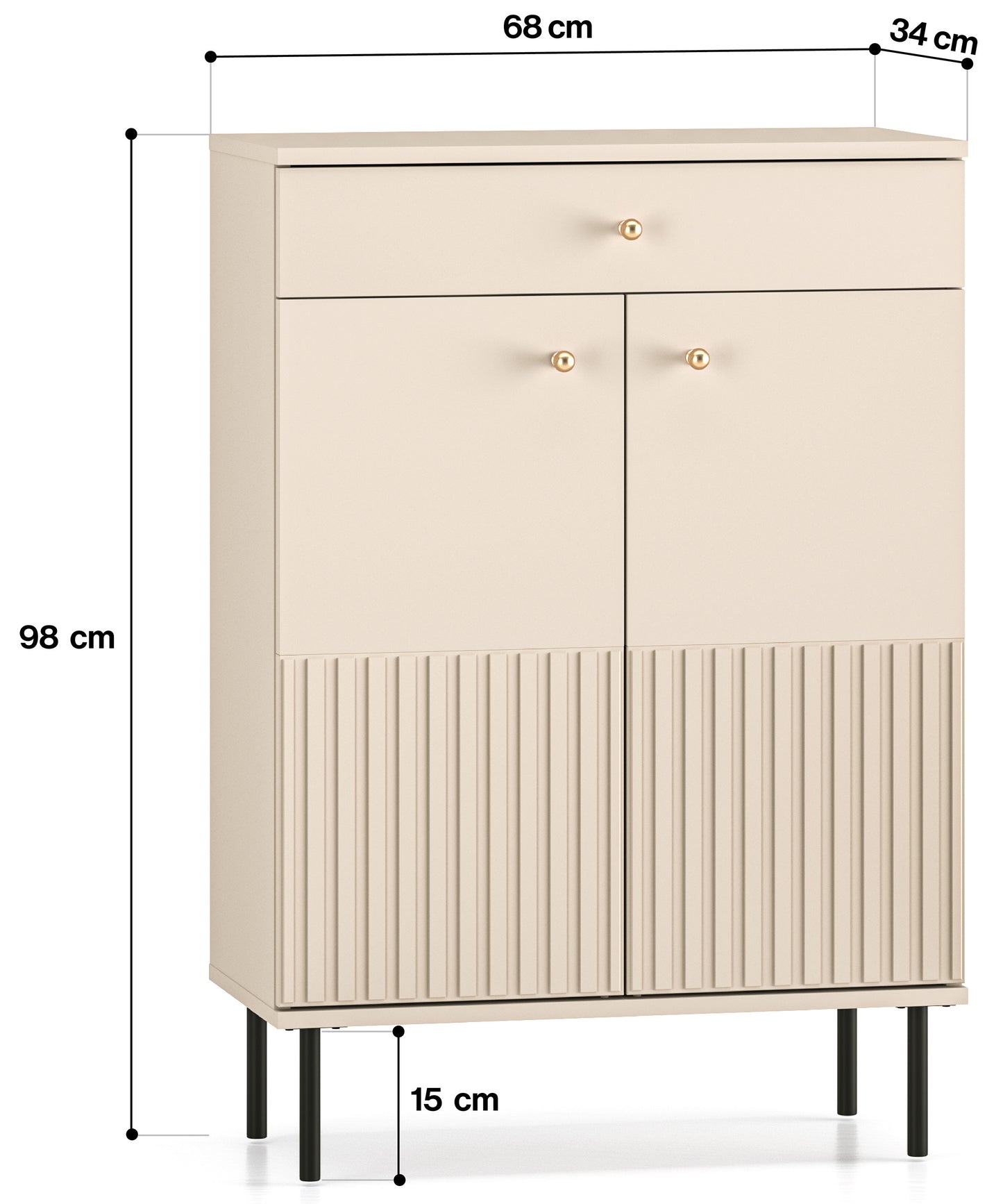 GALETO apavu skapis, 98x68x34 cm, ar atvilktni un dekoratīvām smilškrāsas līstēm - N1 Home