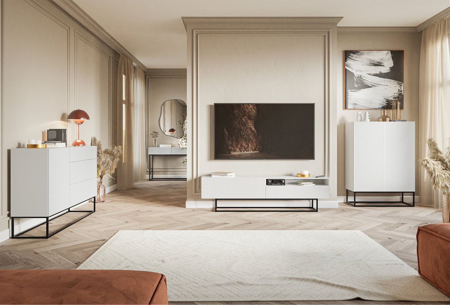 TV skapis Velda A 175/46/31 cm balts/melns