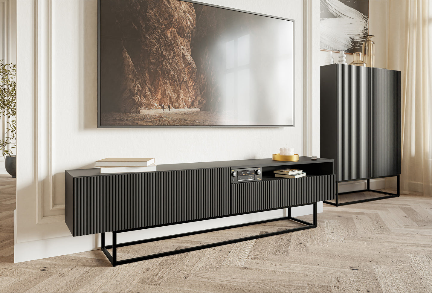 TV skapis Velda A 175/46/31 cm melns/melns - N1 Home