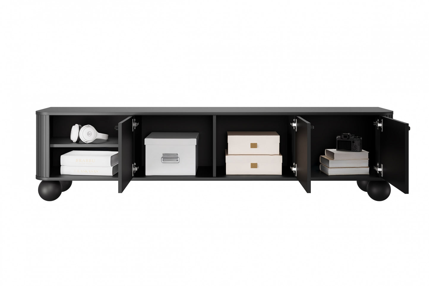 TV skapis Vespa 187/48/38 cm melns/melns - N1 Home