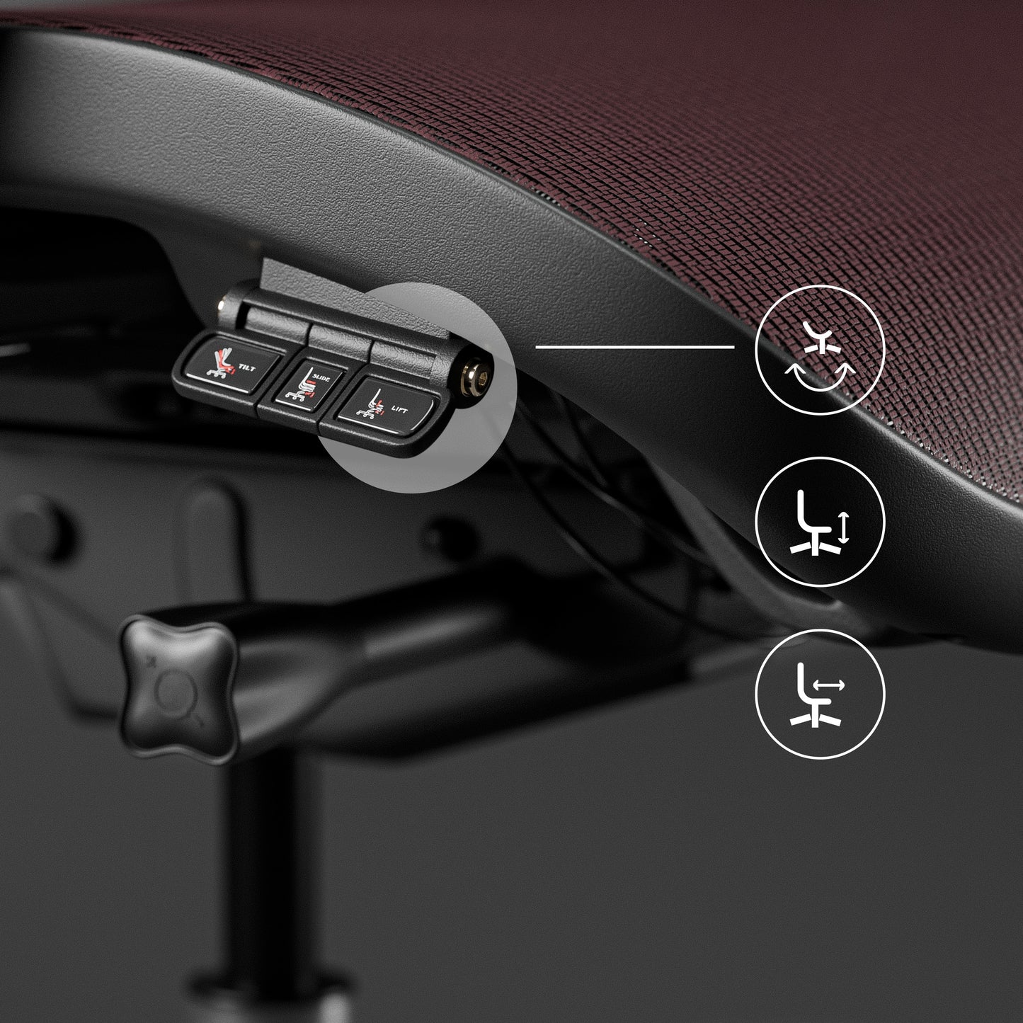 Krēsls V - Co 126-137/69/49,5 cm melns/burgunds - N1 Home