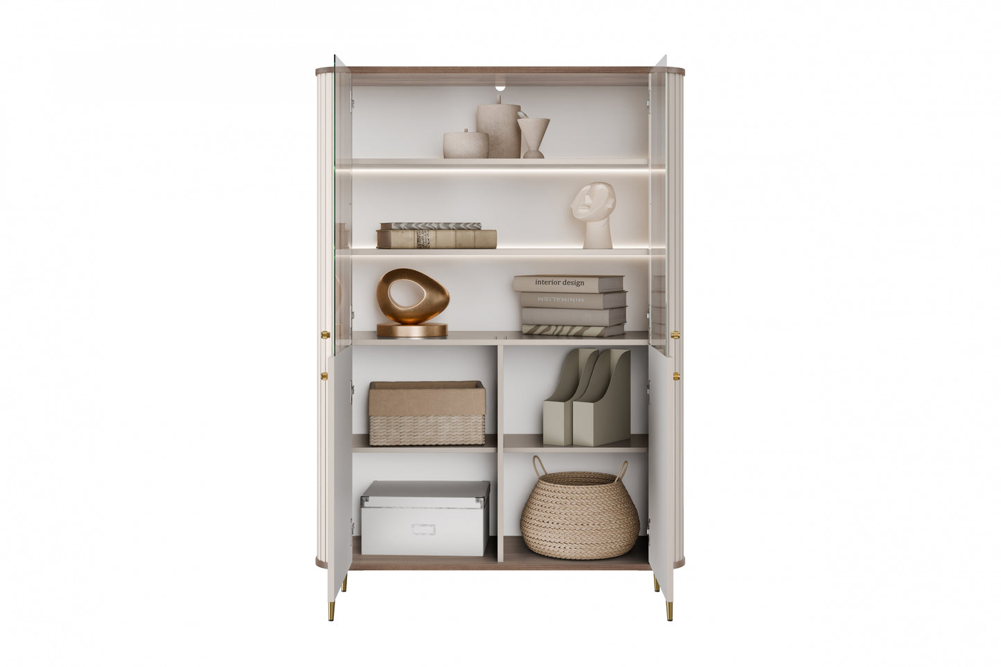 Vitrīnas skapis Vespa 103/156/38 cm kašmirs/rieksts/zelts - N1 Home