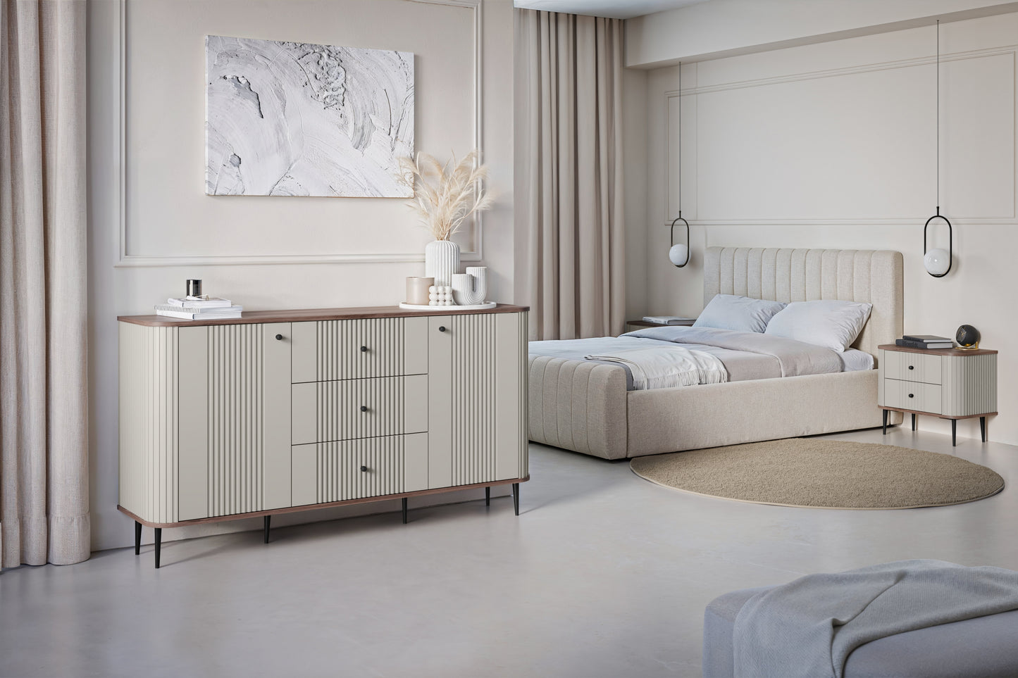 Naktsskapītis (2) Vespa 56/51/38 cm kašmirs/rieksts/melns - N1 Home