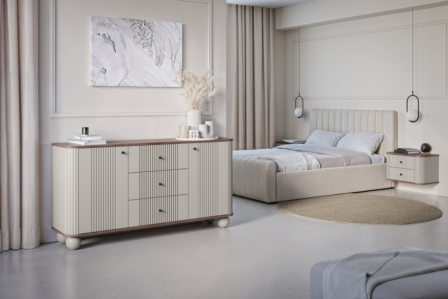 Naktsskapītis (2) Vespa 56/48/38 cm kašmirs/rieksts/melns - N1 Home