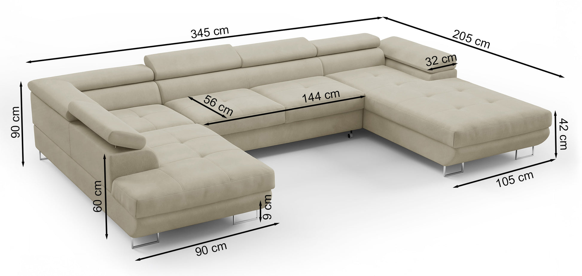 Dīvāns Nola 345/90/205 cm Gerra 45 - N1 Home