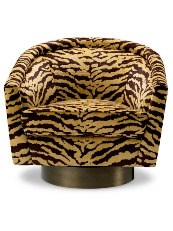 Krēsls Catene Eichholtz 80/80/76 cm Tigris brown | brushed brass finish swivel base - N1 Home