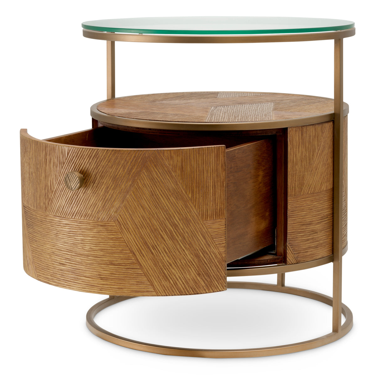 Naktsskapis Velutto Eichholtz 50/56 cm Caramel carved oak veneer/brushed brass finish