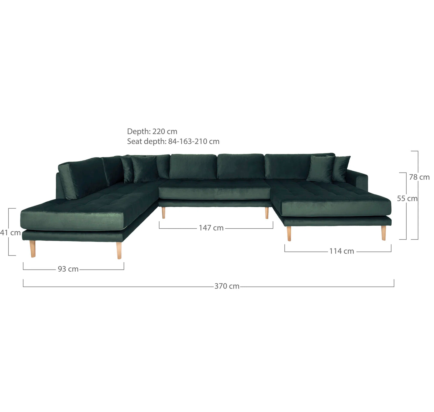 Dīvāns Lito - U 370/220/76 cm zaļs