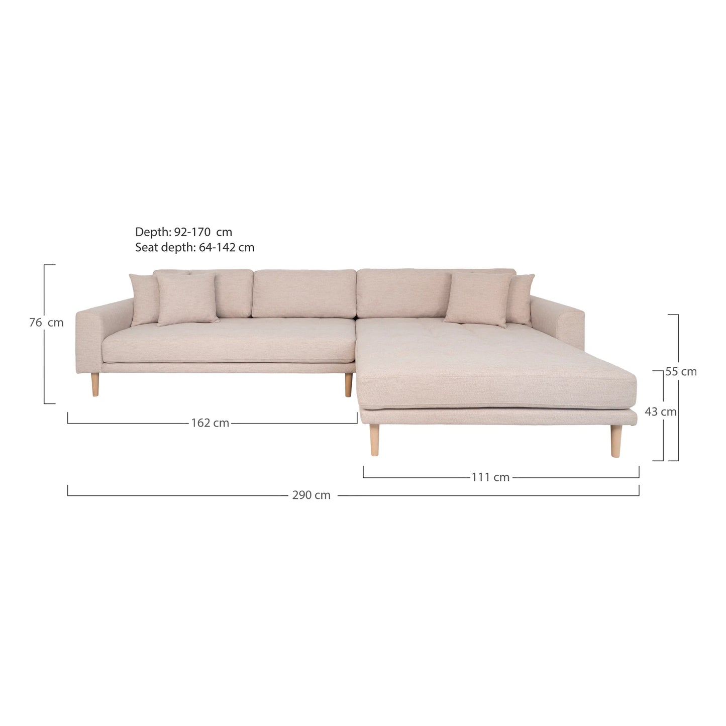 Dīvāns Lounge Lito 290/170/76 cm sand