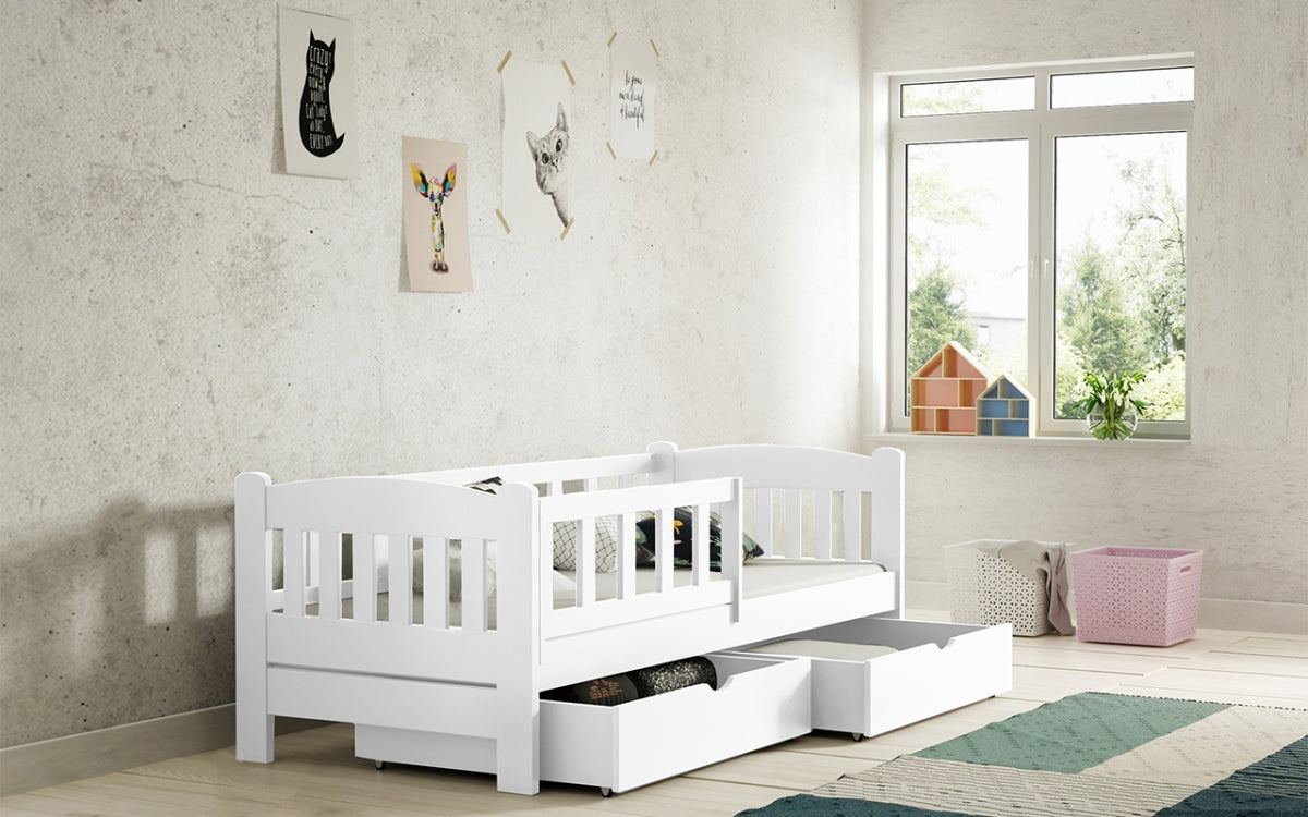 Koka bērnu gulta ar atvilktnēm ELDI 180x80 cm balts - N1 Home